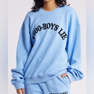 Boys Lie 1-800 Revamped Kara Embellished Cotton Graphic Sweatshirt in Blue